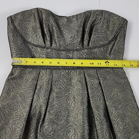 BCBGMAXAZRIA Women's Cocktail Strapless Bustier Pleated Dress Metallic Size 8 - Picture 13 of 16